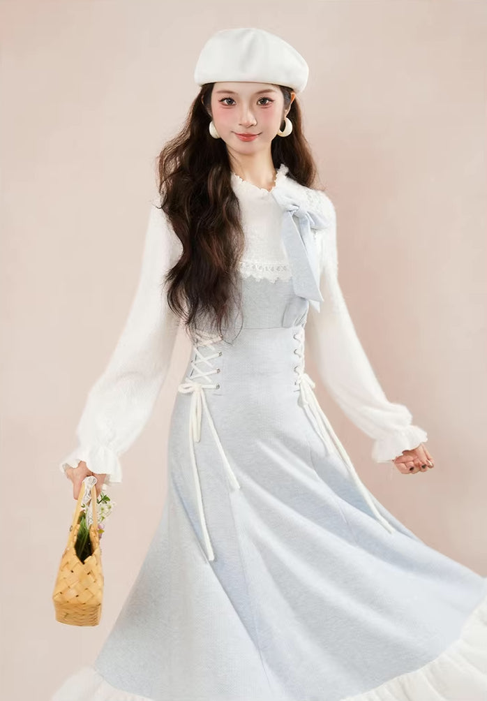 Frozen Twofer Knitted Sweater Dress (Blue/White)