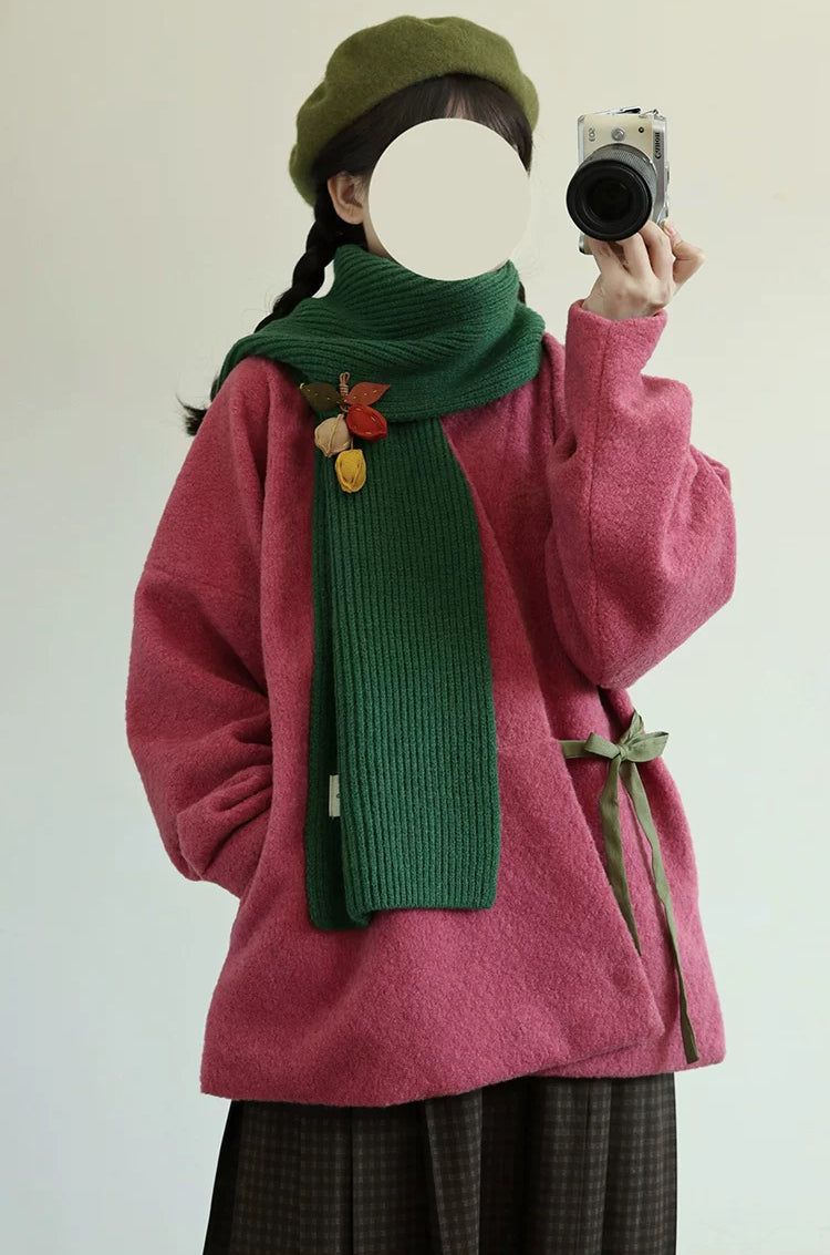 Fruity Fuzz Cross Collar Jacket & Mamianqun Set (2 Colors)