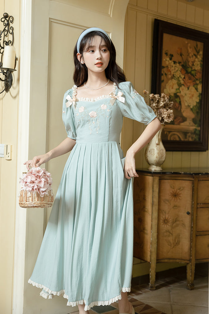 Teacup Rose Midi Dress (Blue)