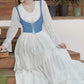 Belle Twofer Corset Peasant Maxi Dress (White/Blue)