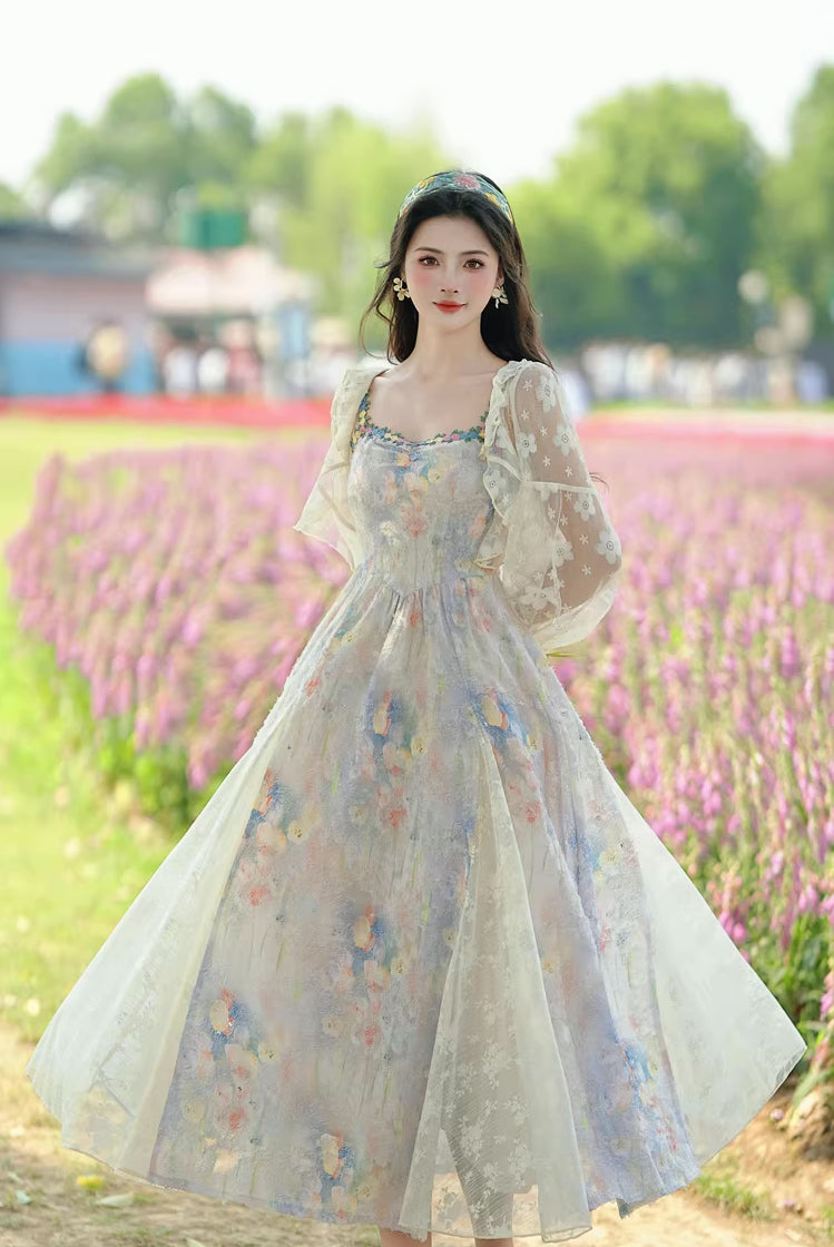 Watercolor Paint Three-Way Dress (Blue)