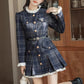 Academia Plaid Button Mini Dress (Navy)