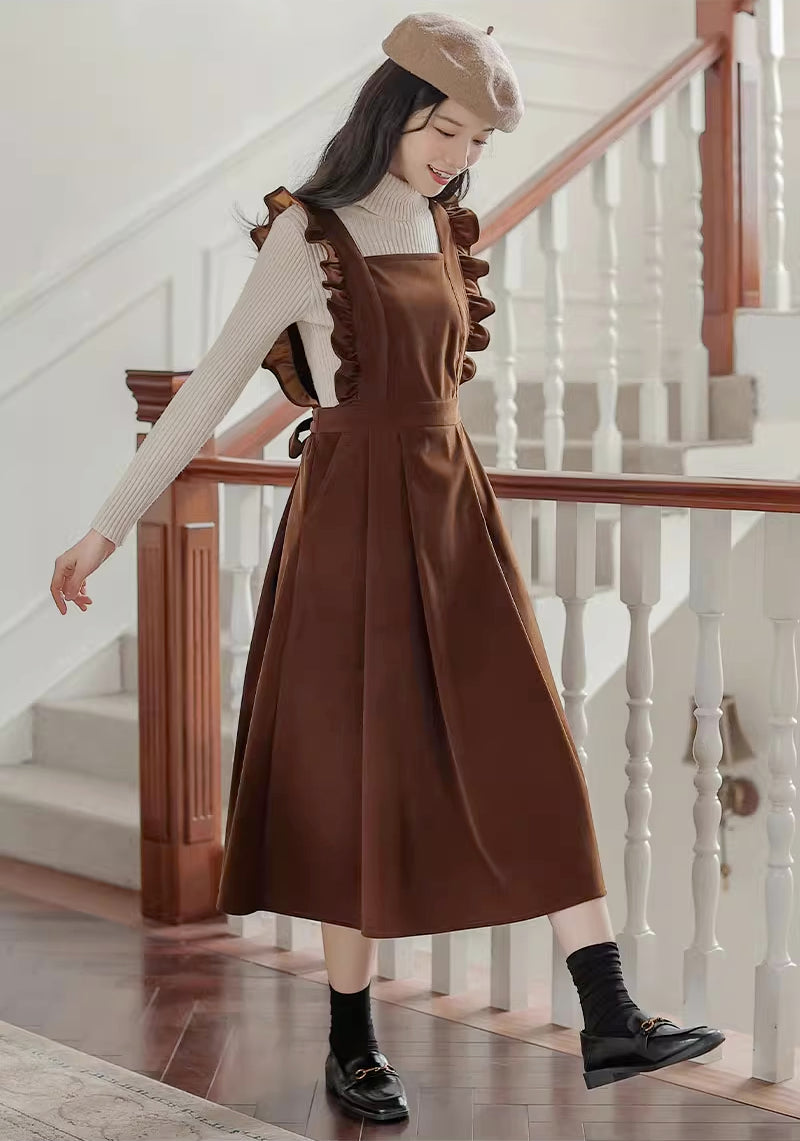 Frilly Corduroy Apron Pinafore Dress (3 Colors)