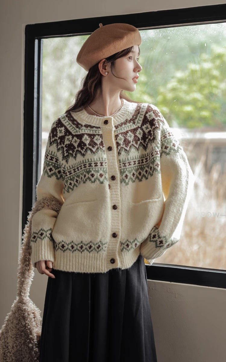 Fair Isle Cardigan (Cream)