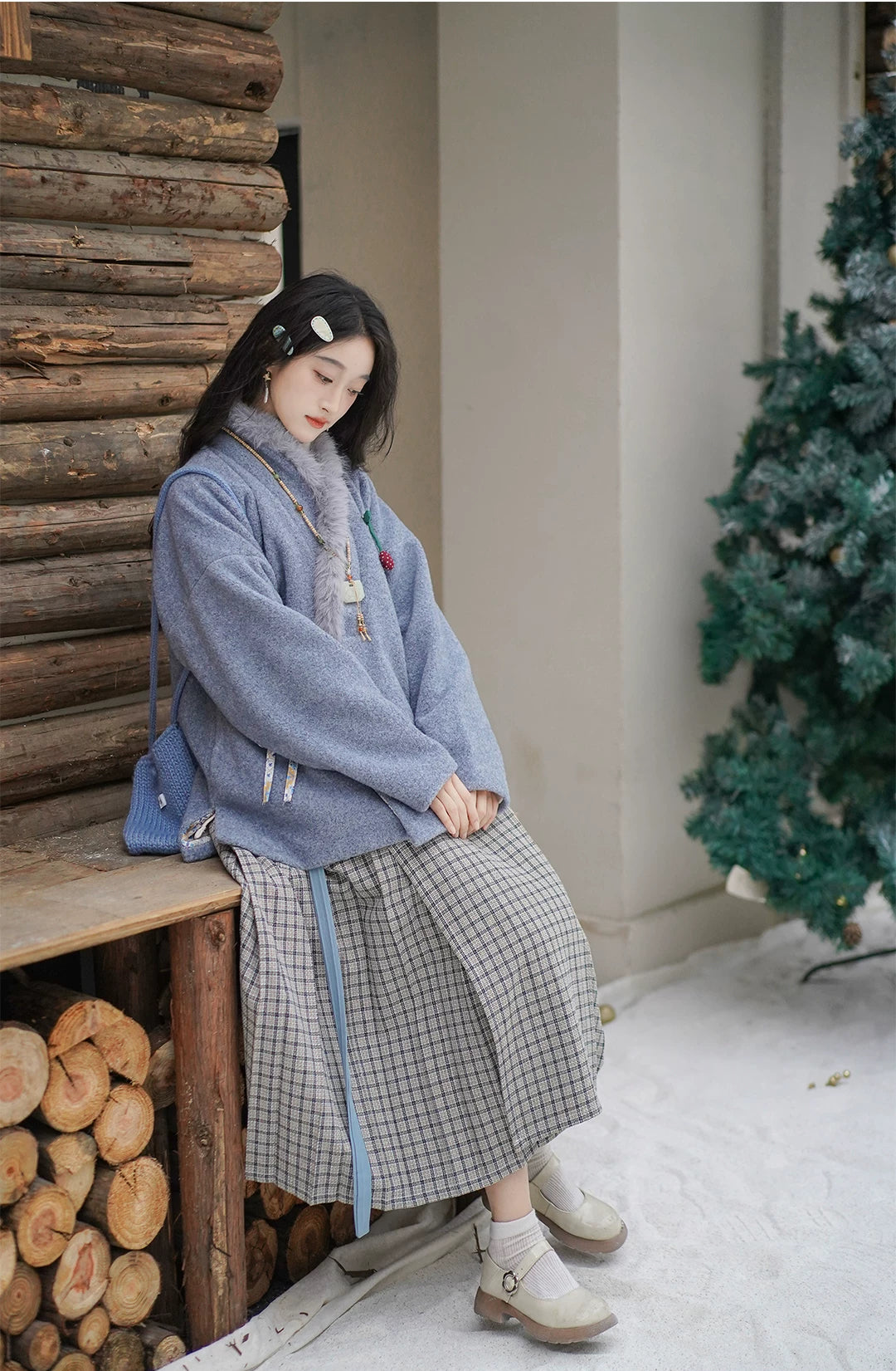 Snowy Wishes Cross Collar Jacket (3 Colors)