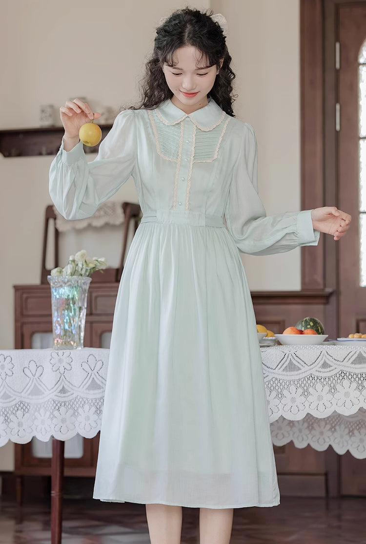 Sunday Tea Long Sleeve Midi Dress (Mint)