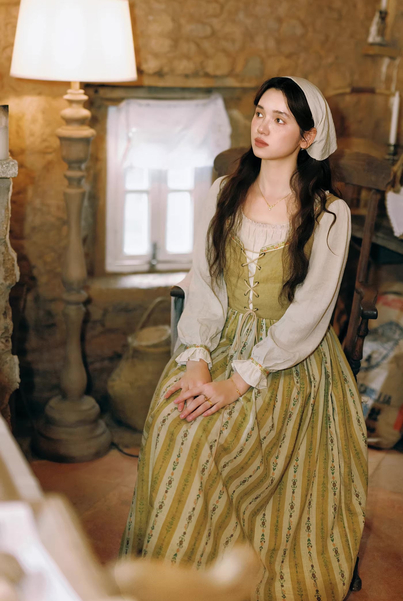 Folklore Faux Two-Piece Corset Dress (Mustard)