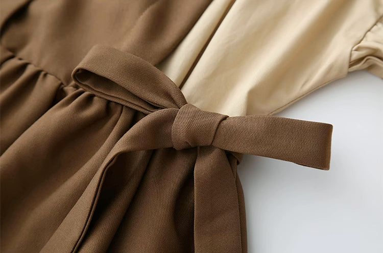 Cocoa Bows Twofer Midi Dress (Brown)