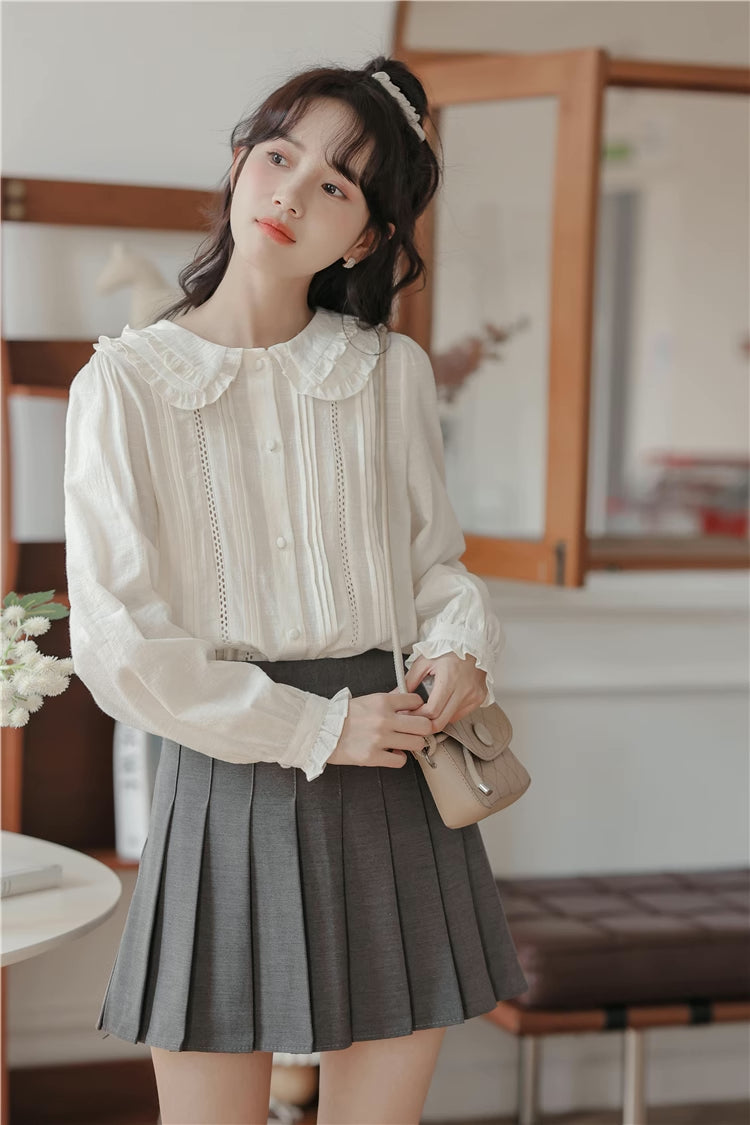 Ruffled Peter Pan Collar Blouse (White)