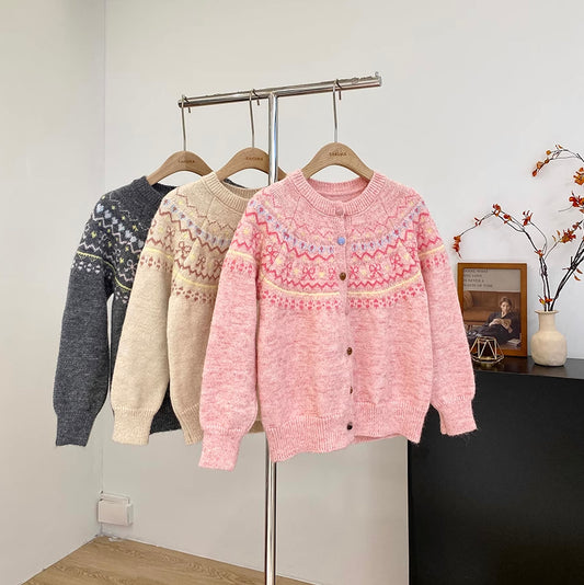 Candy Bow Fair Isle Cardigan (3 Colors)