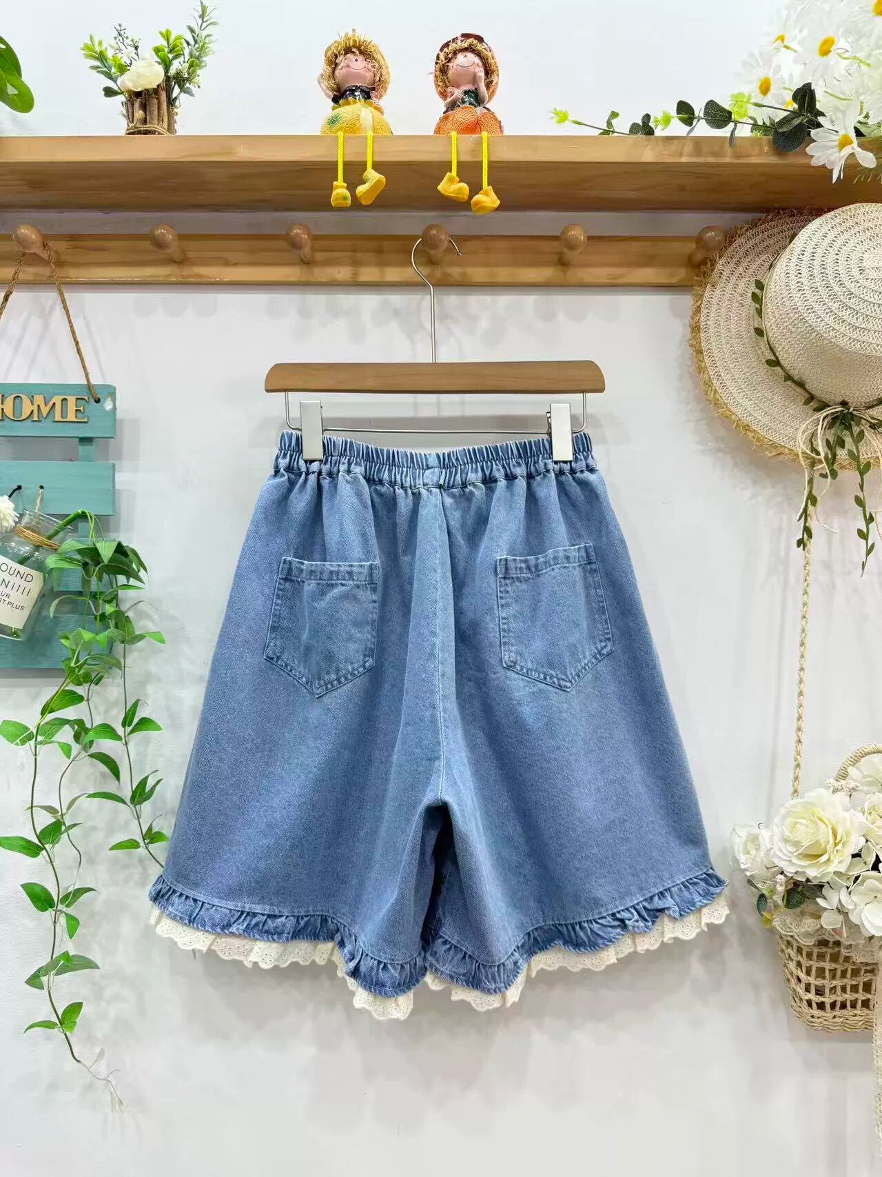 Forest Floor Embroidered Denim Shorts (2 Colors)