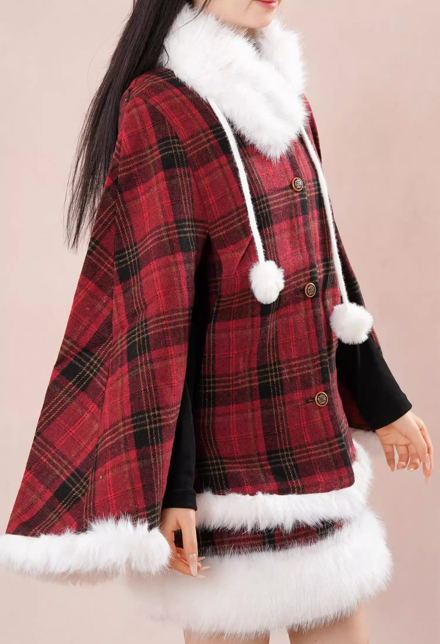 Merry Plaid Mini Dress & Capelet Set (Red)