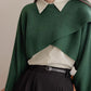 Criss Cross Cropped Throwover Sweater (Green)