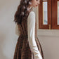 Fallen Leaves Plaid Pinafore Dress Set (Brown)