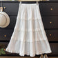 Broderie Tiered Midi Skirt (White)