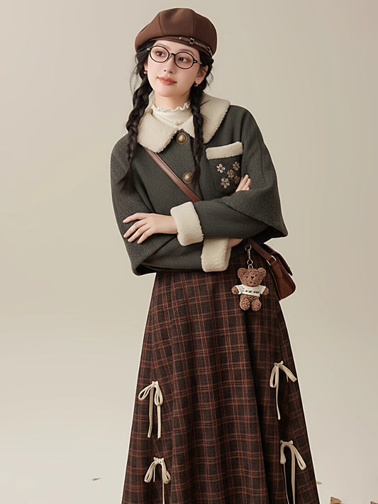 Rustic Daisy Capelet Jacket (Olive Grey)