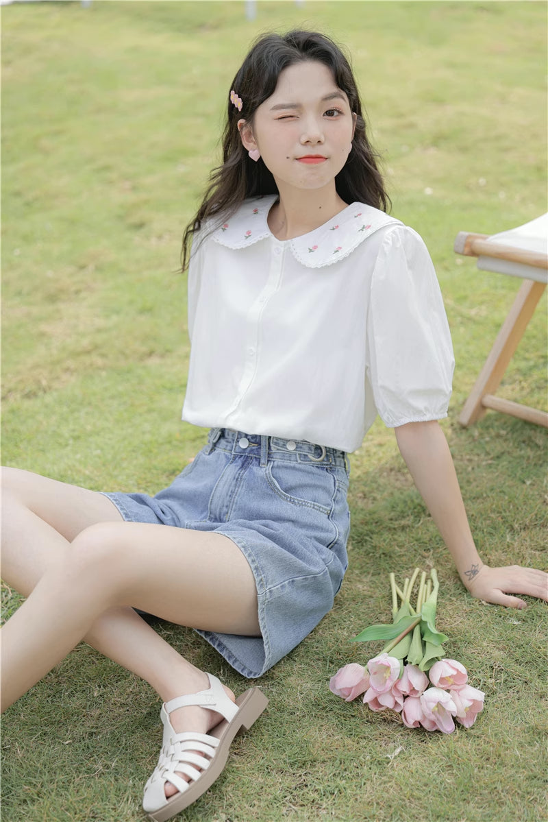Budding Blossoms Short Sleeve Blouse (2 Colors)