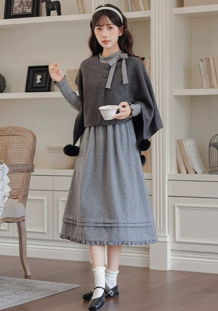 Sesame Sweater Dress & Capelet (Gray)