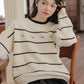 Emily Floral Stripe Sweater (White/Black)