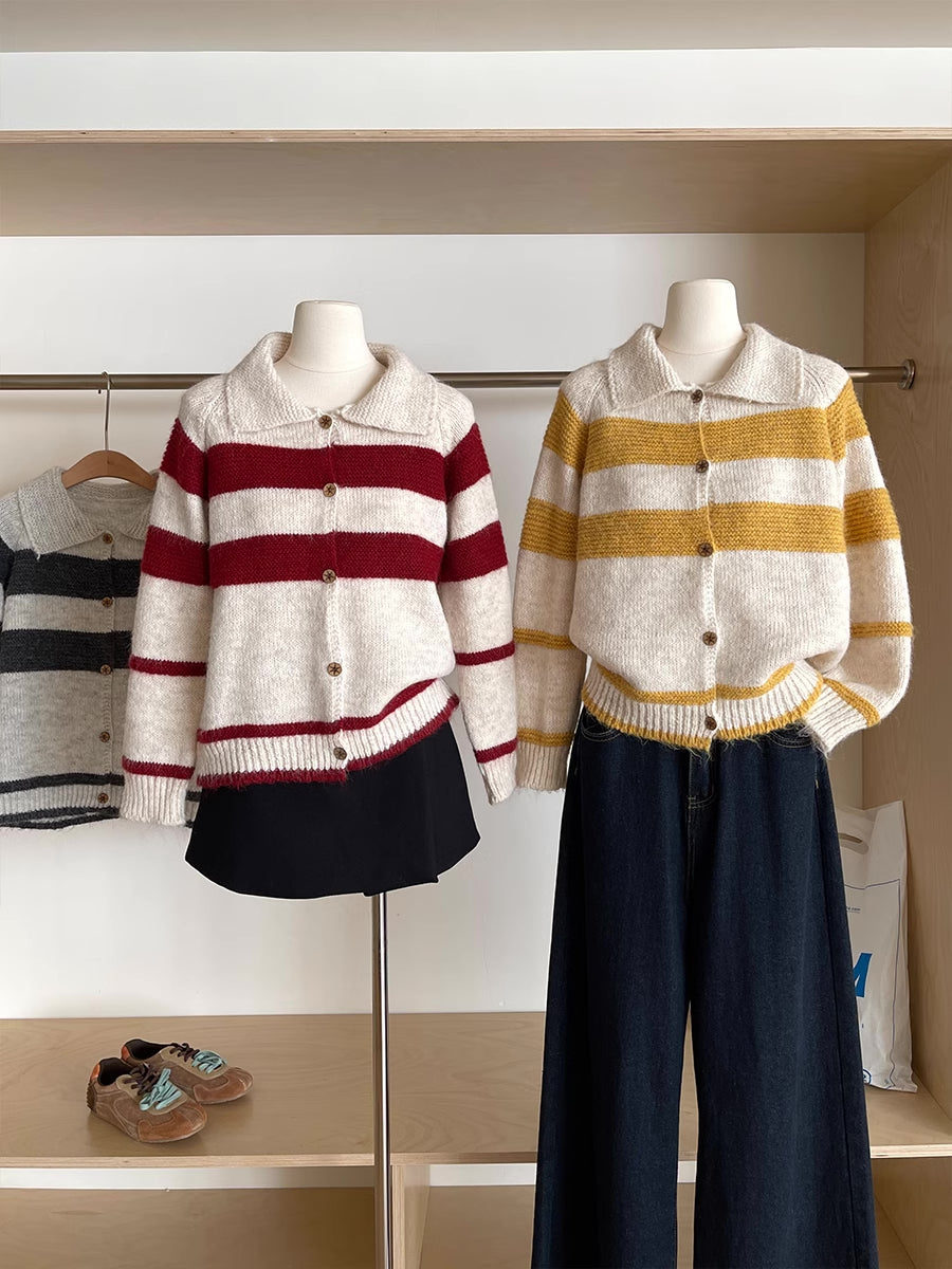 Varsity Stripe Collared Cardigan (3 Colors)