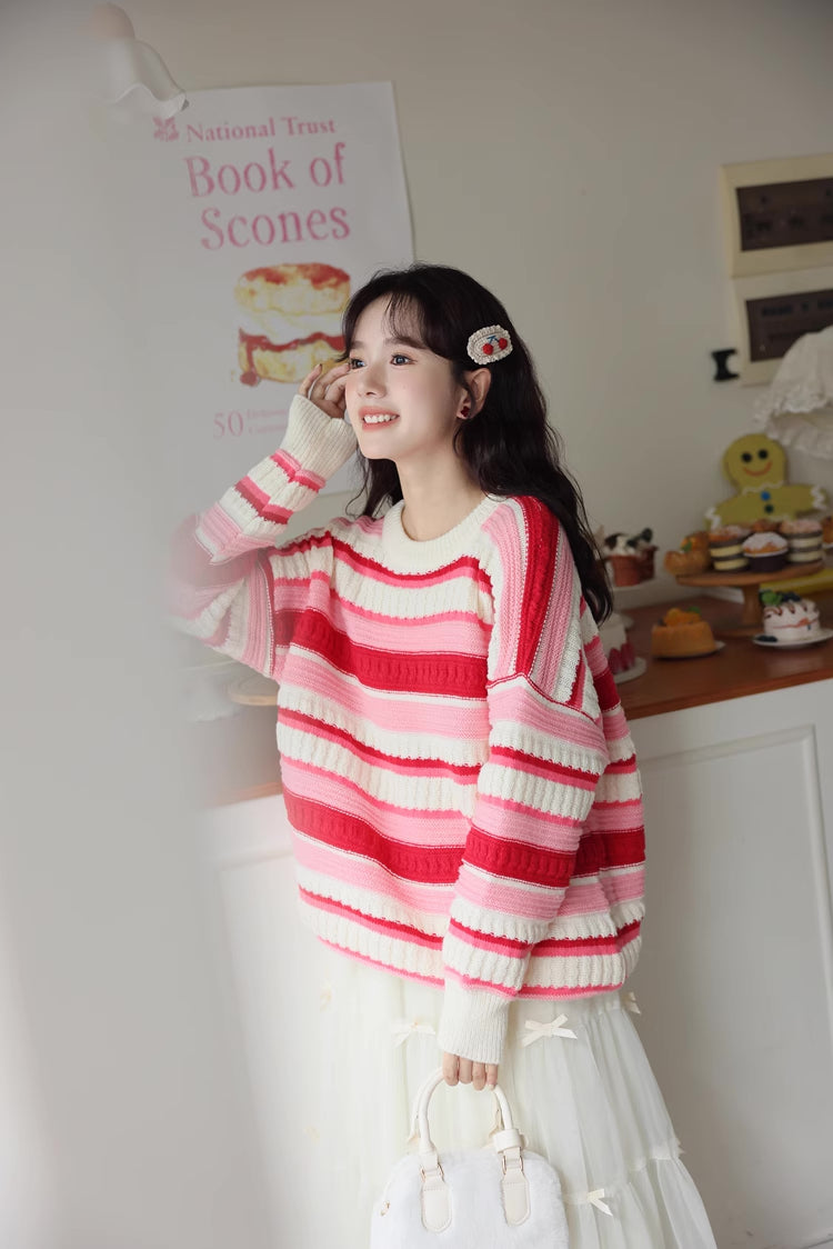 Strawberry Cheesecake Stripe Sweater (Pink/Cream)