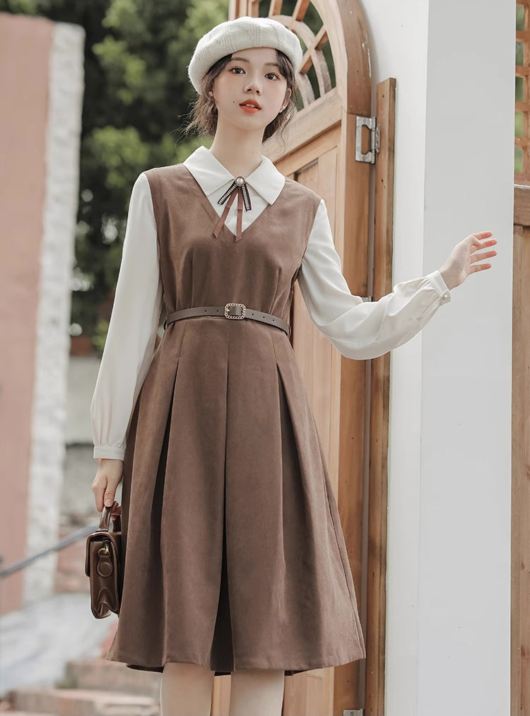 Basic Twofer Pinafore Dress (Brown)