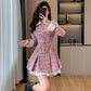 Flirty Plaid Tweed Mini Dress (Pink)