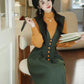 Gingko Stripe Pinafore & Sweater Set (Mustard/Green)