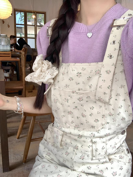 Ditsy Floral Mini Pinafore (Beige)