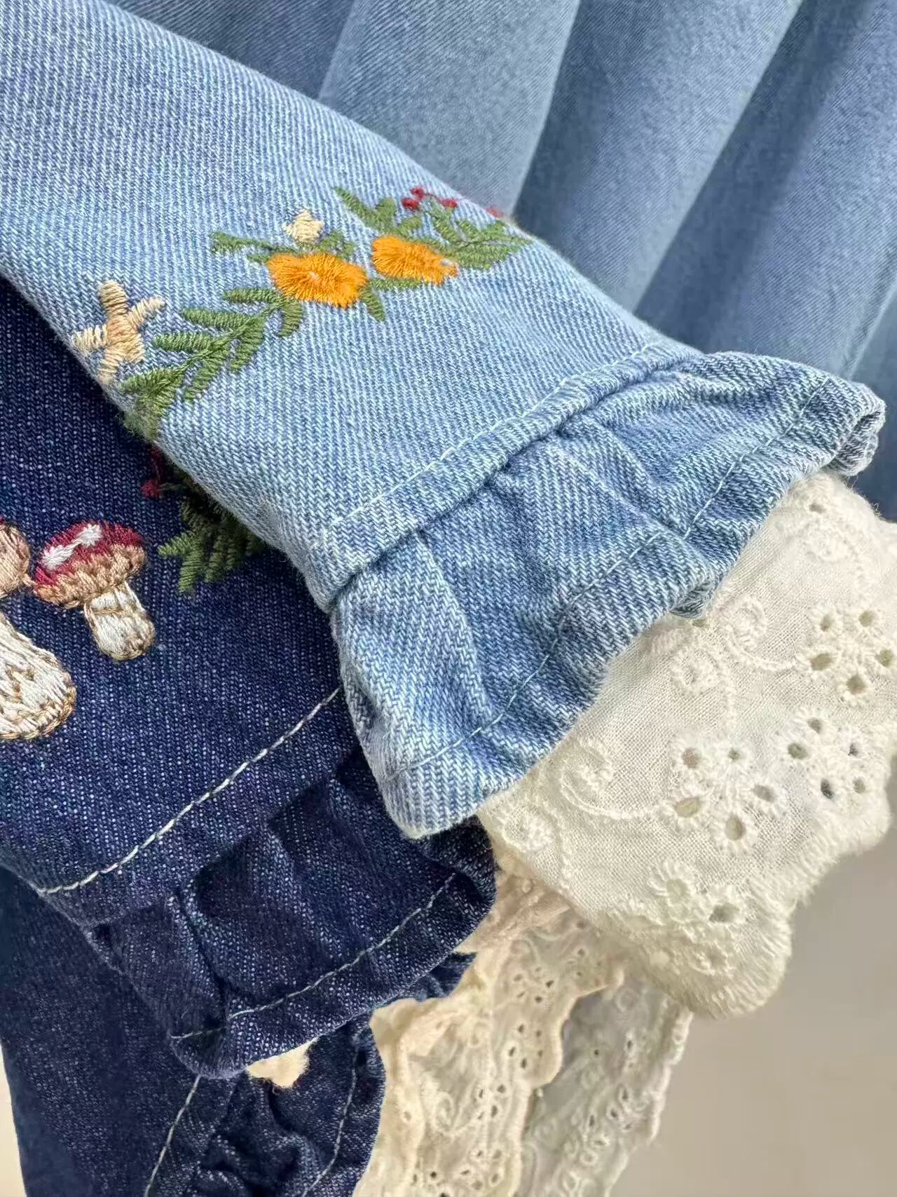 Forest Floor Embroidered Denim Pants (2 Colors)