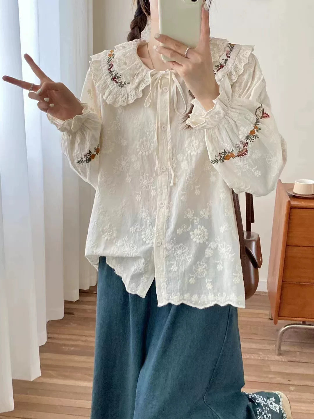 Forest Floor Embroidered Blouse (2 Colors)