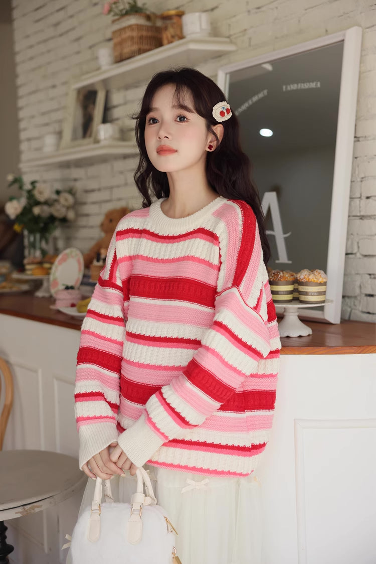 Strawberry Cheesecake Stripe Sweater (Pink/Cream)