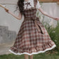 Hazel Plaid Flutter Twofer Midi Dress (Brown)