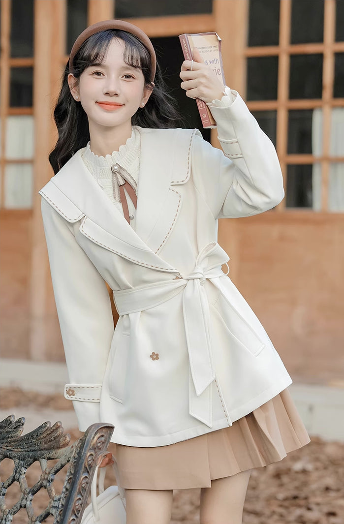 Flower Pop Short Trench Coat (Off-White)