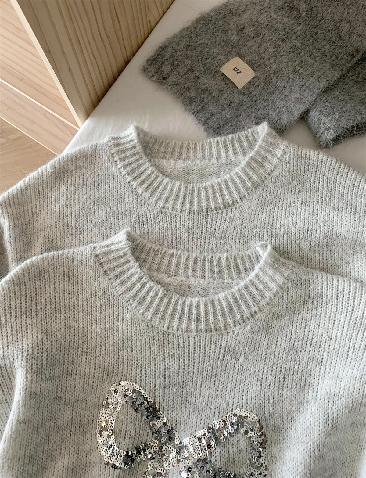 Sequin Bow Sweater (Grey)