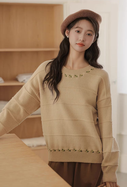 Floral Stitch Sweater (3 Colors)