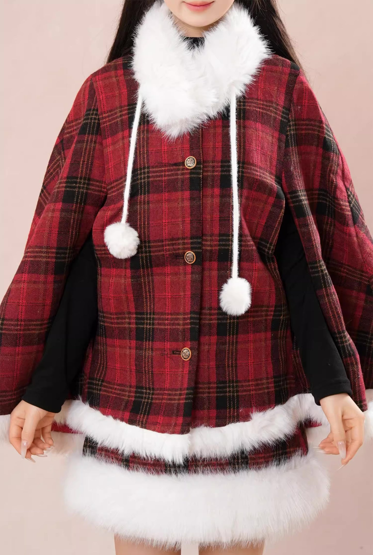 Merry Plaid Mini Dress & Capelet Set (Red)