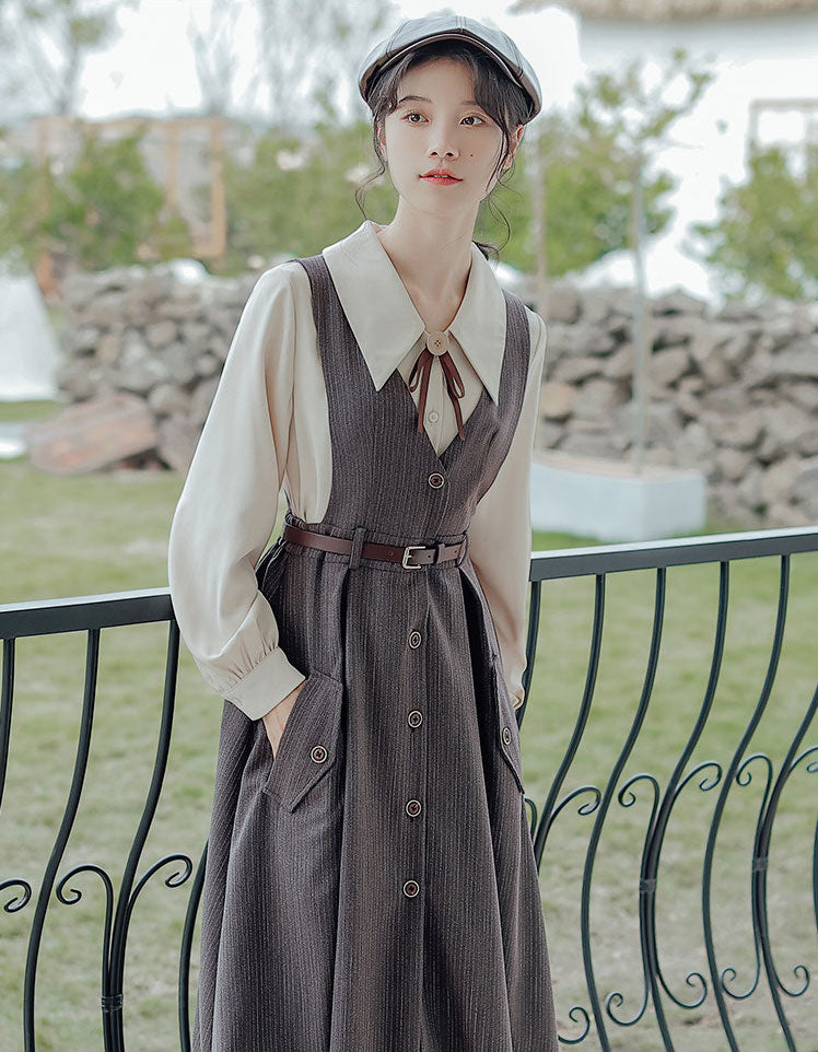 Traveller's Pinstripe Pinafore Set (3 Colors)