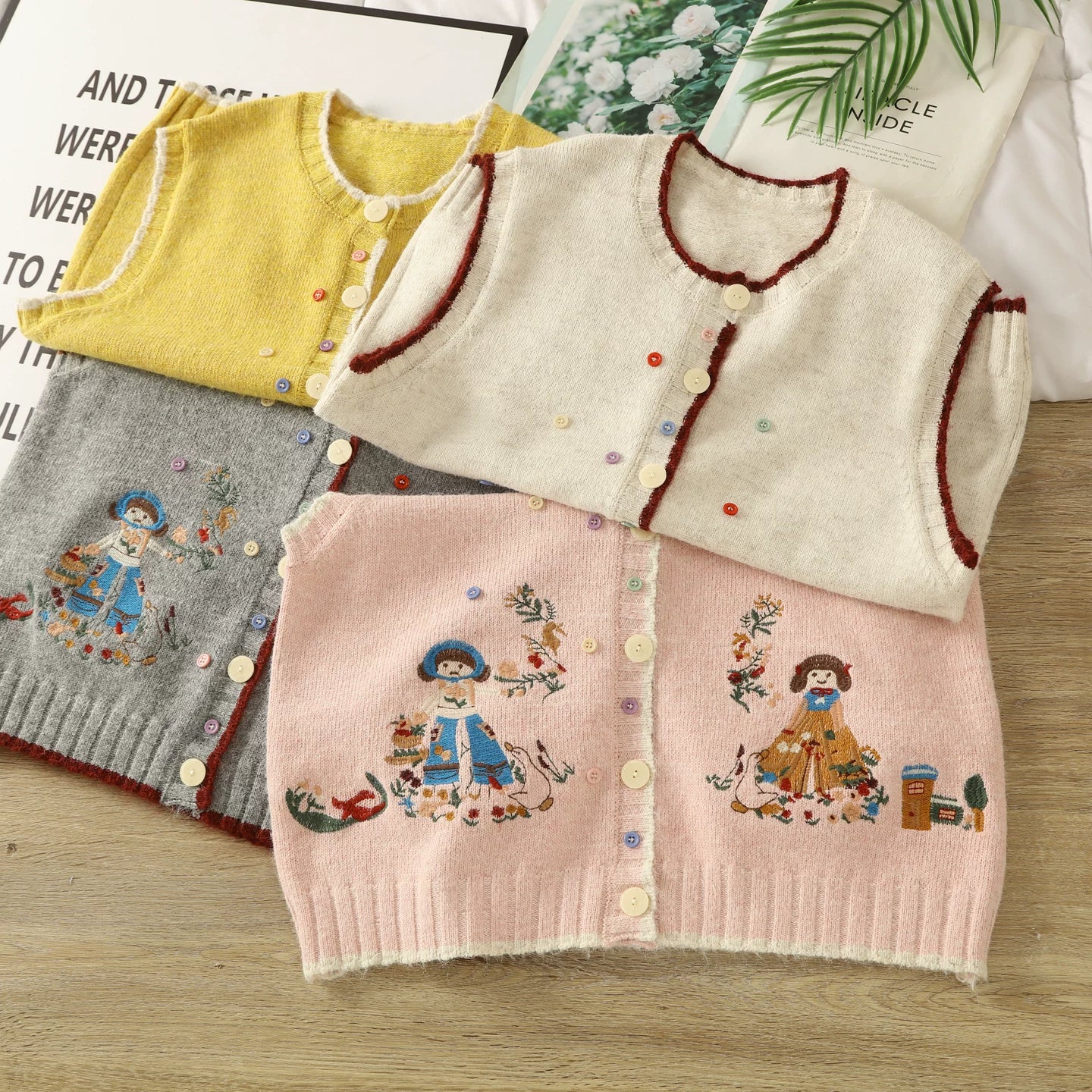 Garden Sisters Embroidered Button Vest (4 Colors)