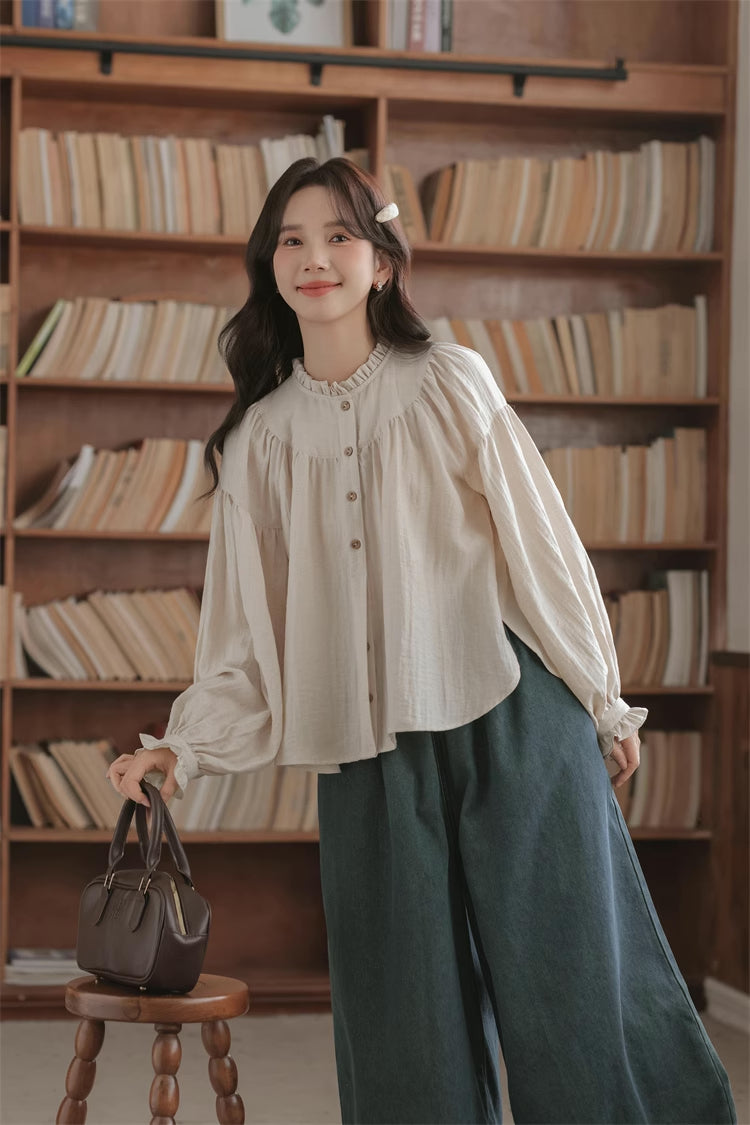 Marshmallow Puff Sleeve Blouse (Beige)