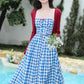 Vintage Gingham Floral Cami Dress (Blue)