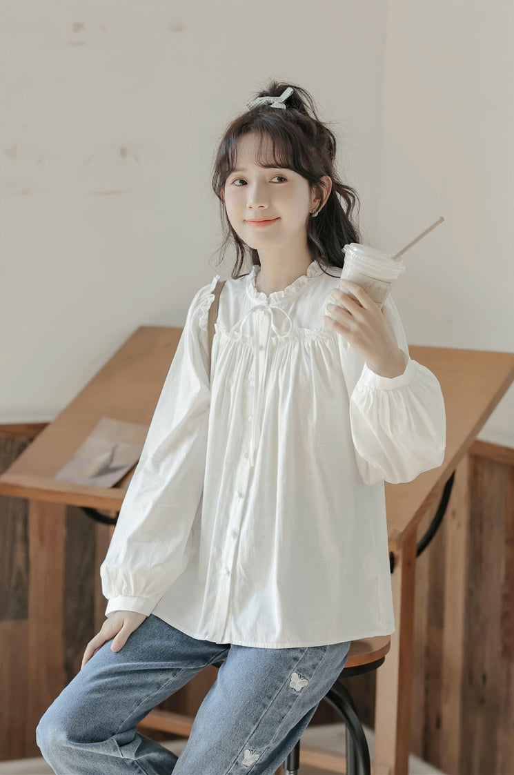 Essential Ruffle Trim Blouse (2 Colors)