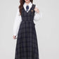 Oxford Plaid Midi Pinafore & Blouse Set (Navy)