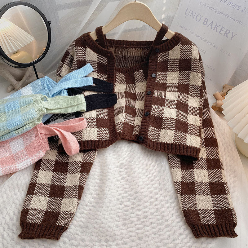 Gingham Cropped Cardi & Cami Set (5 Colors)