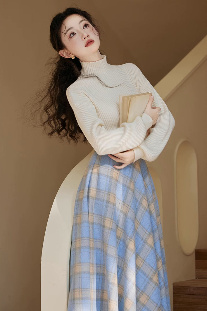 Frozen Plaid Midi Skirt (Blue)