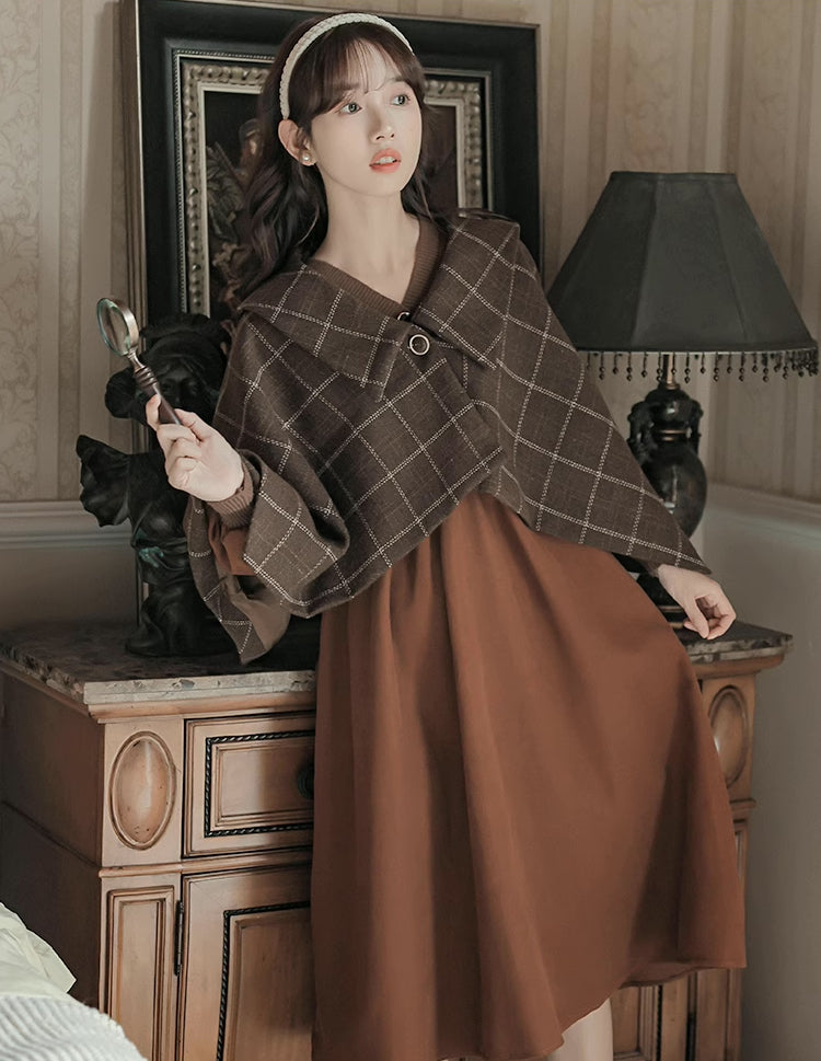 Plaid Capelet (Brown)