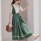 Lolita Short Sleeve Faux Layered Midi Dress (Green)