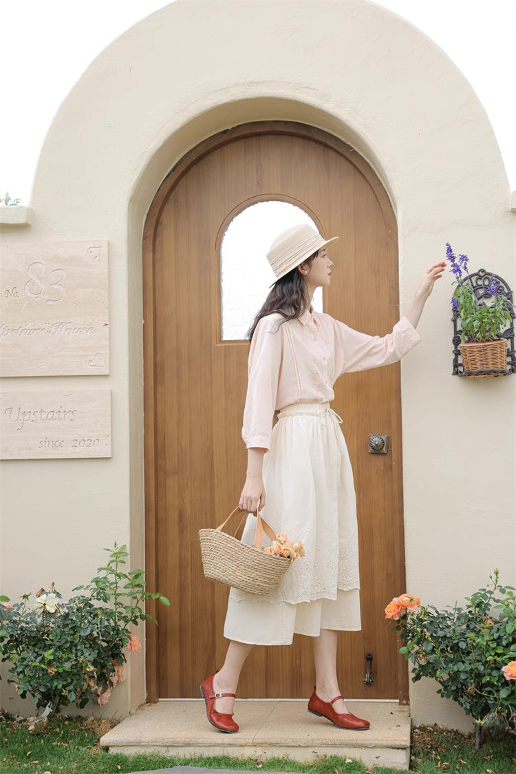 Broderie Apron Midi Skirt (Cream)