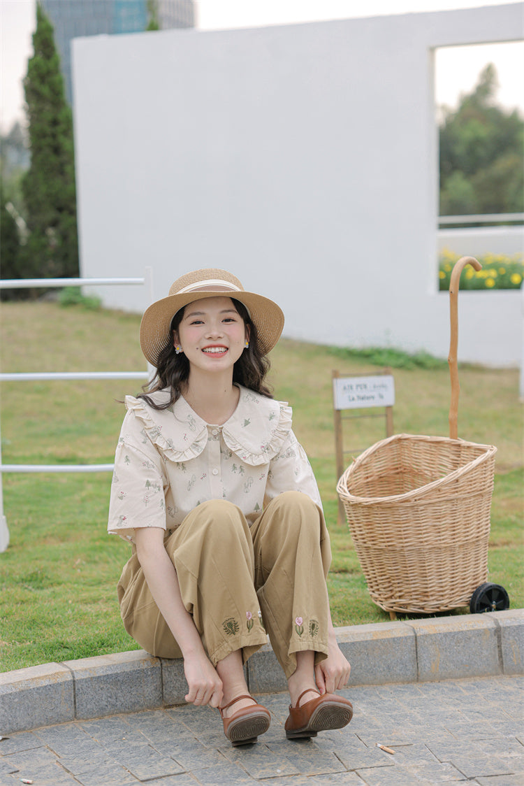 Forest Bunny Button Up Shirt (Beige)