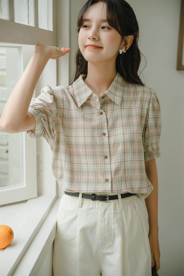 Strawberry Matcha Plaid Blouse (2 Colors)